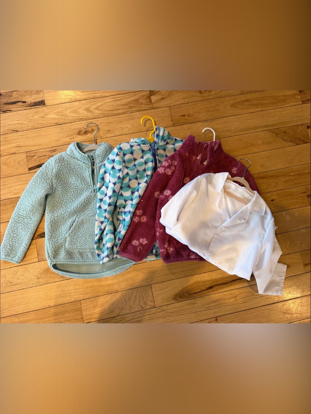 Kids Plush Zip & Button Front Tops - Mint, Teal Pattern, Berry & White